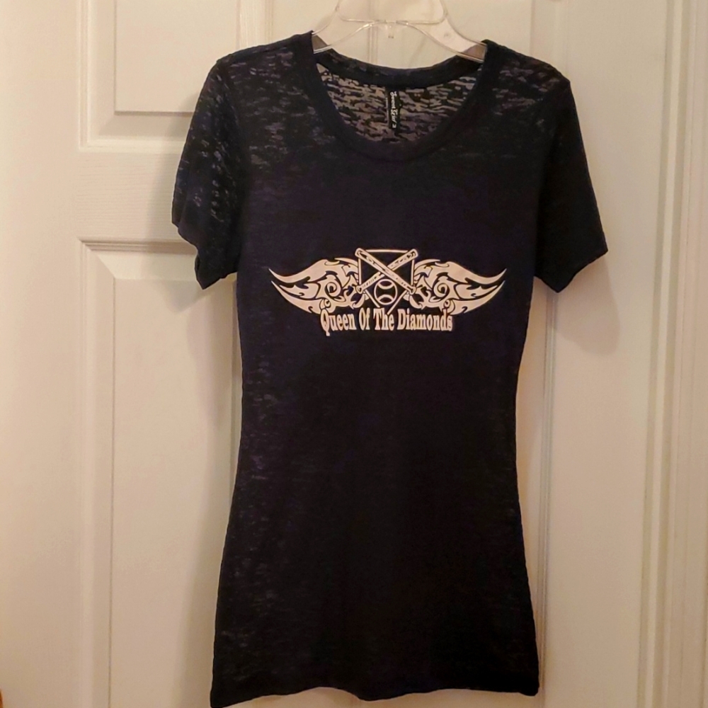 NWOT Women's Medium Sweet Girl Burn Out Ladies Fit Crewneck Softball Shirt